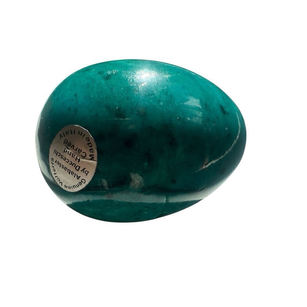 Ducceschi Volterra Alabaster Malachite Green Egg Hand Carved Italy